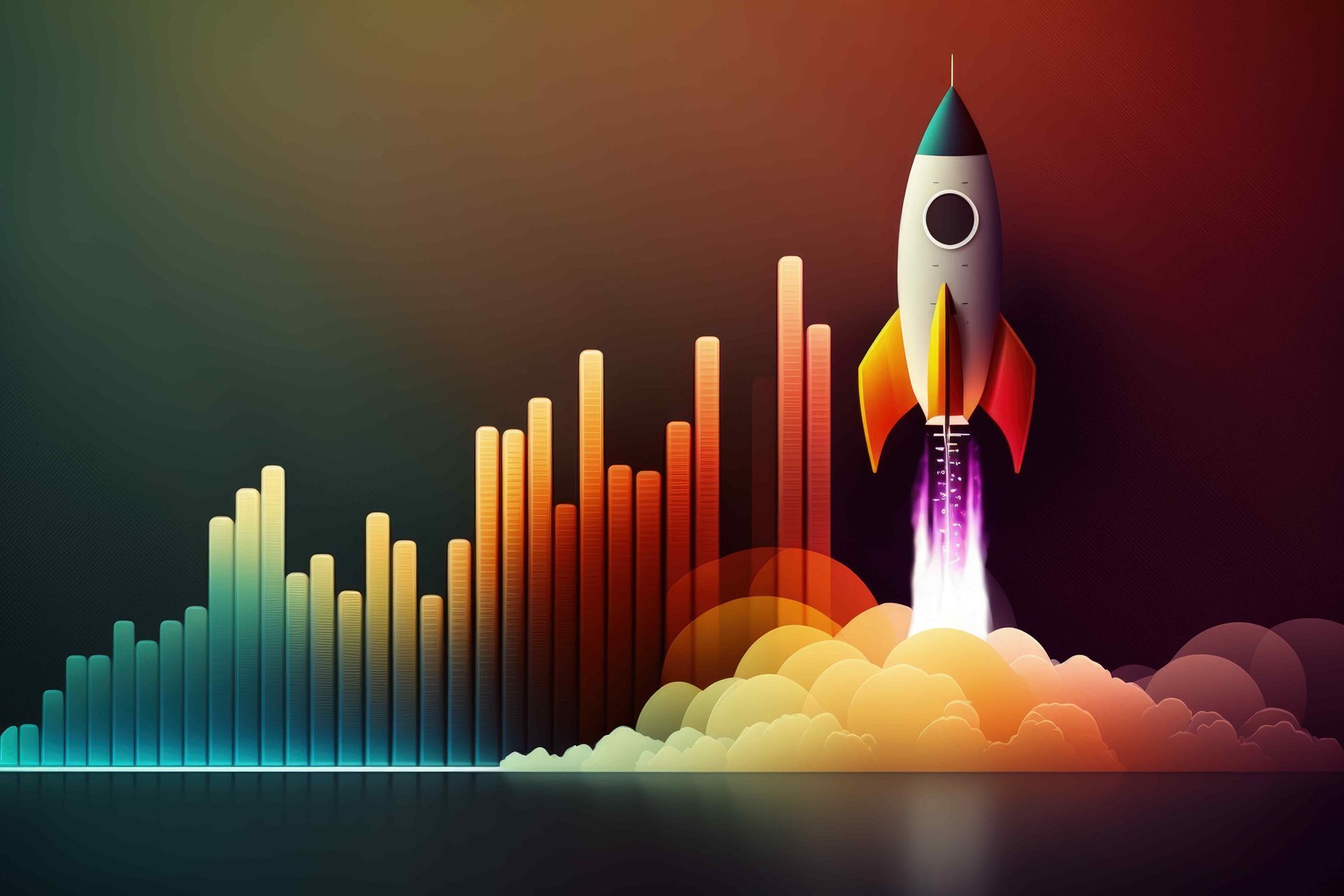 A rocket is taking off with a graph in the background.