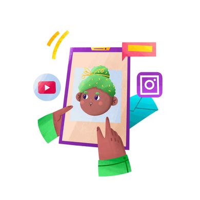 A person is holding a tablet with a picture of a child on it.