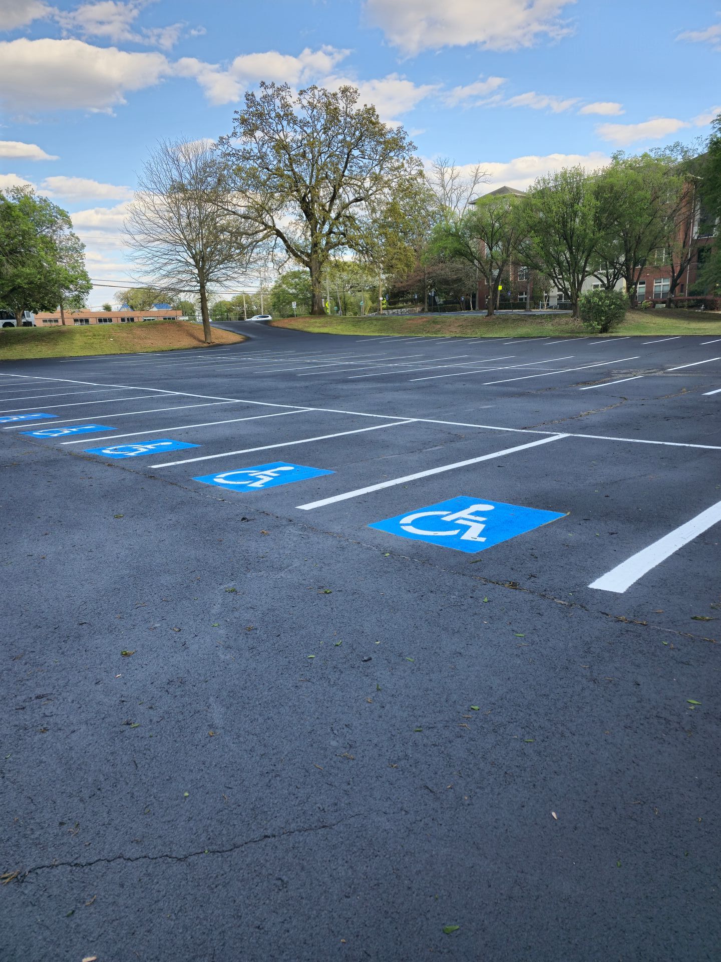 parking lot with new striping and handicap spots