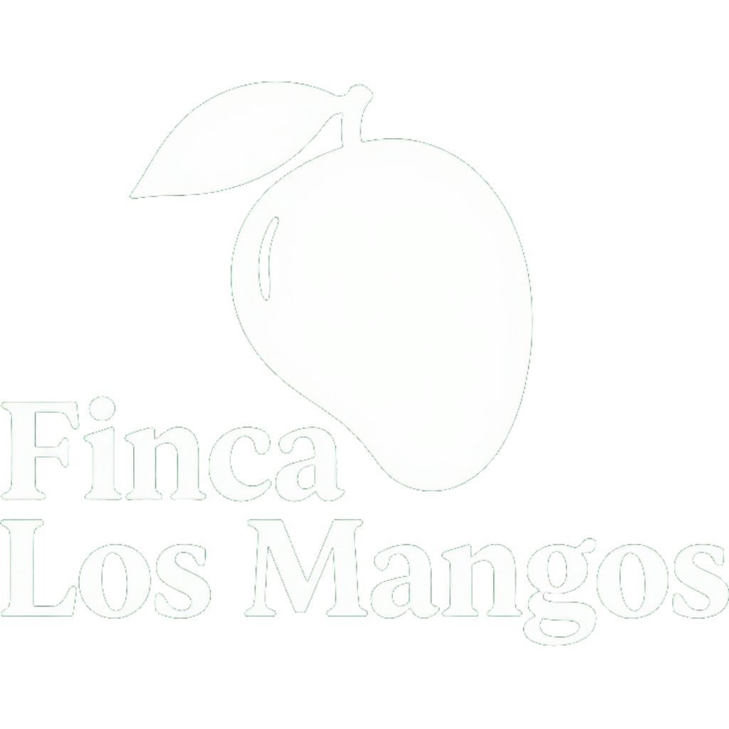 Outline of a mango with text “Finca Los Mangos” beneath it