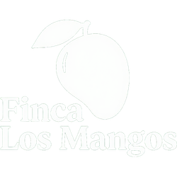 Outline of a mango with text “Finca Los Mangos” beneath it
