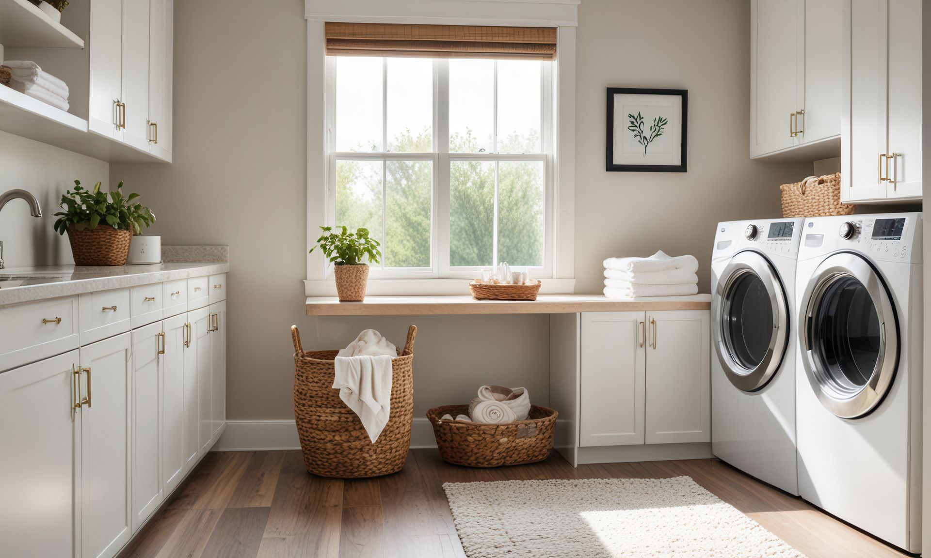 Bright Laundry Room with Stacked Washer and Dryer — JPR Concepts in Burleigh Heads, QLD
