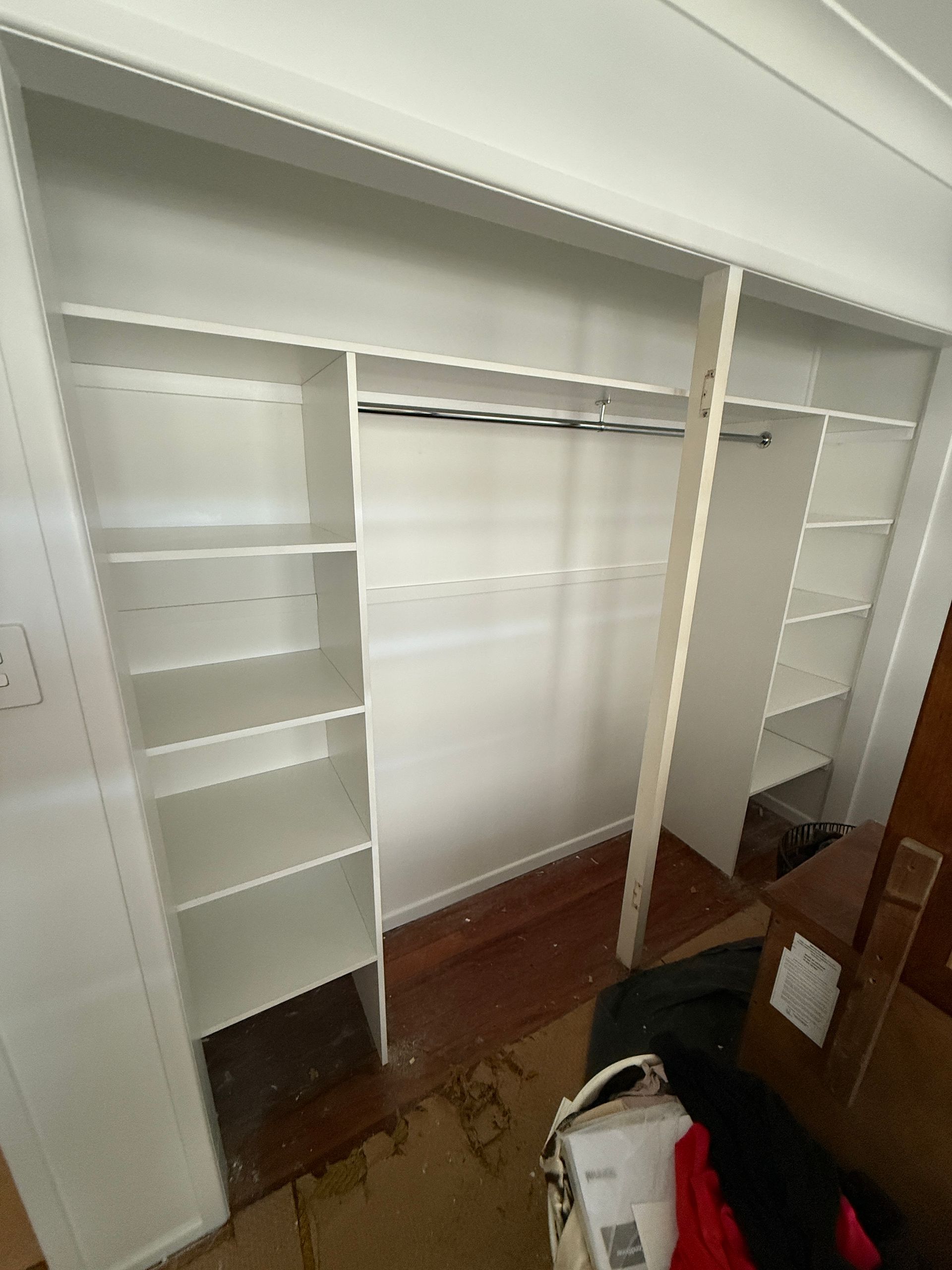 Built In White Closet with Shelves and Hanging Rods — JPR Concepts in Burleigh Heads, QLD
