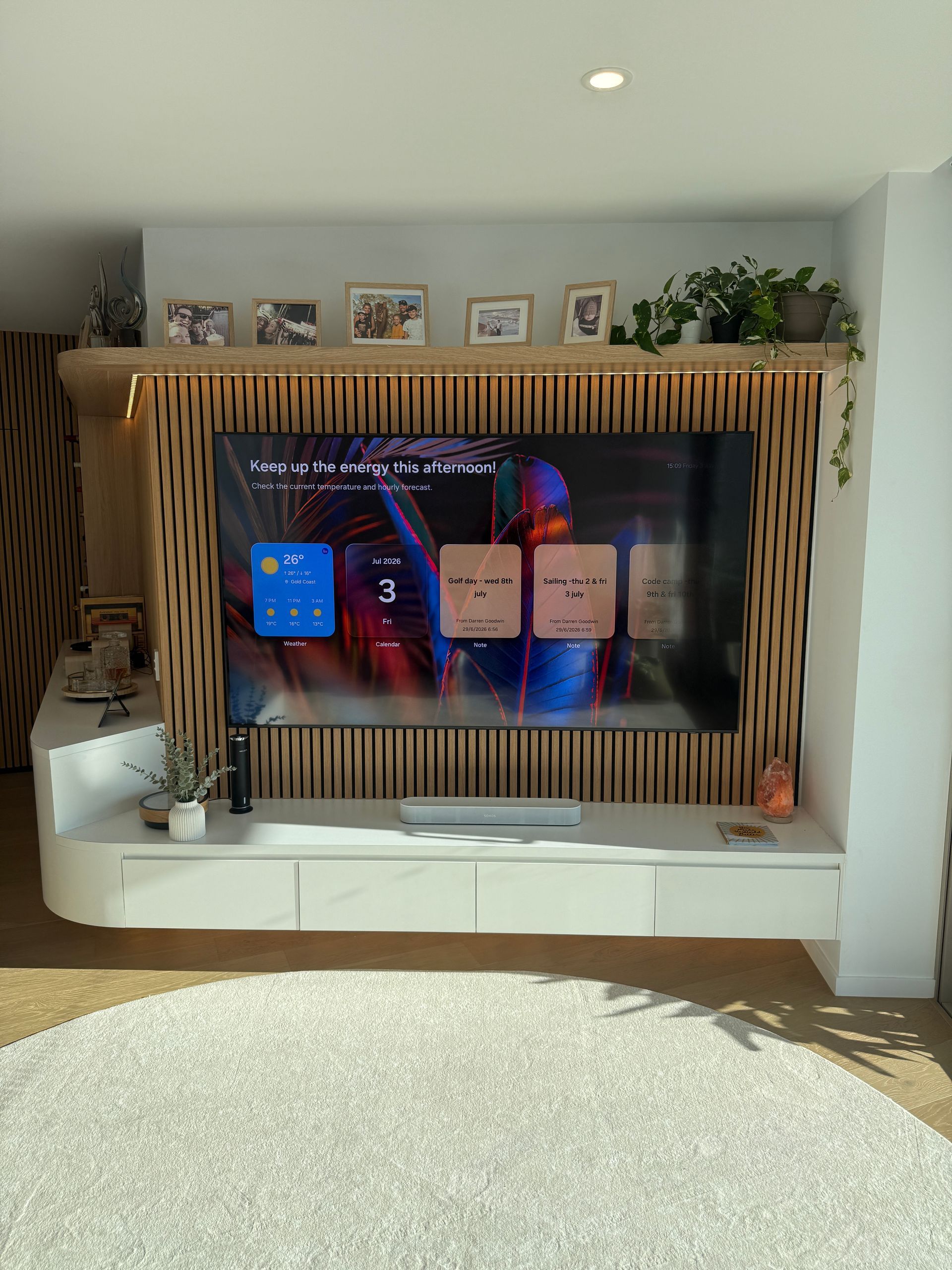 Living Room TV Wall with Slatted Wood Frame — JPR Concepts in Burleigh Heads, QLD