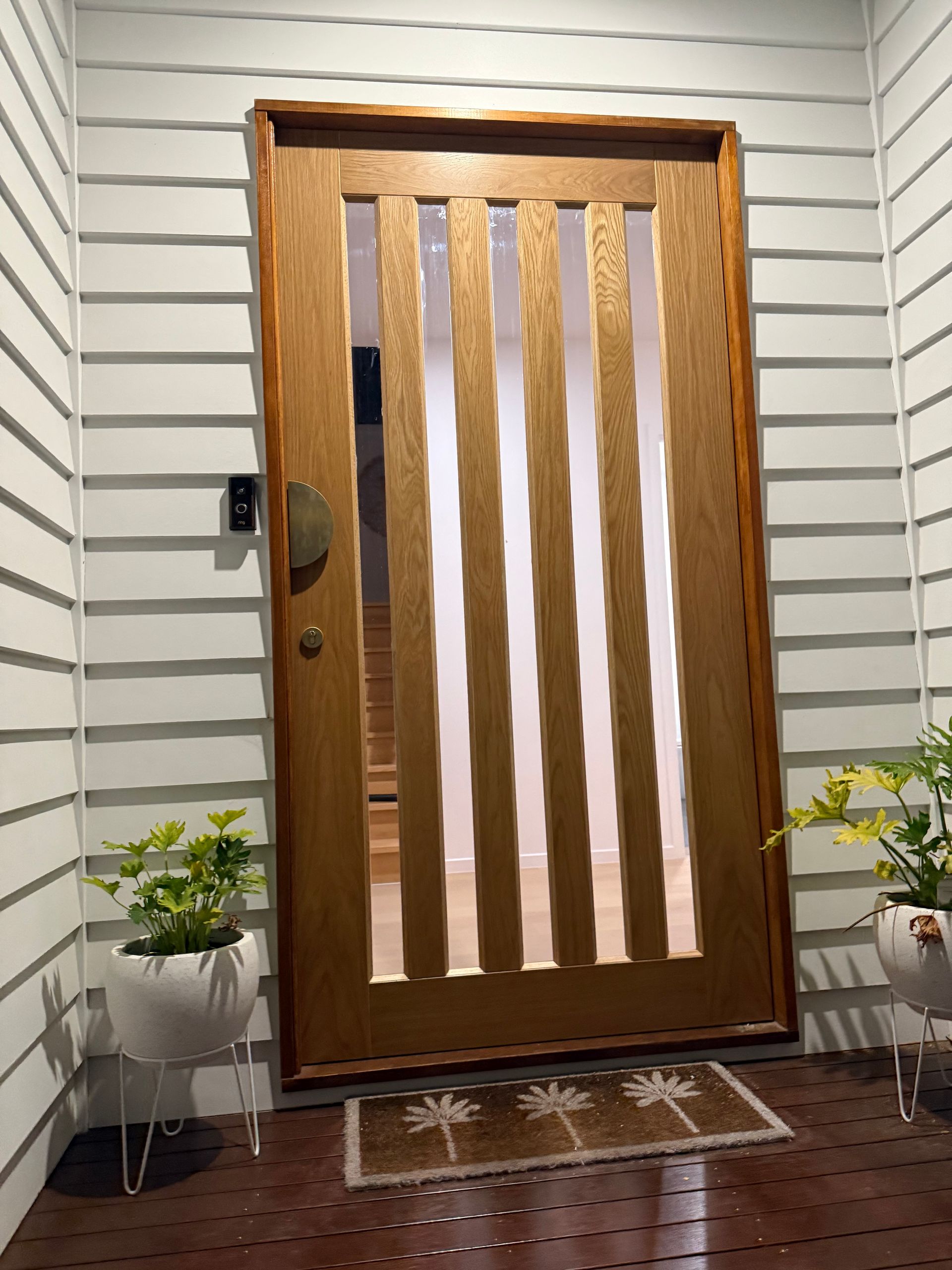 Wooden Front Door with Vertical Glass Panels — JPR Concepts in Burleigh Heads, QLD