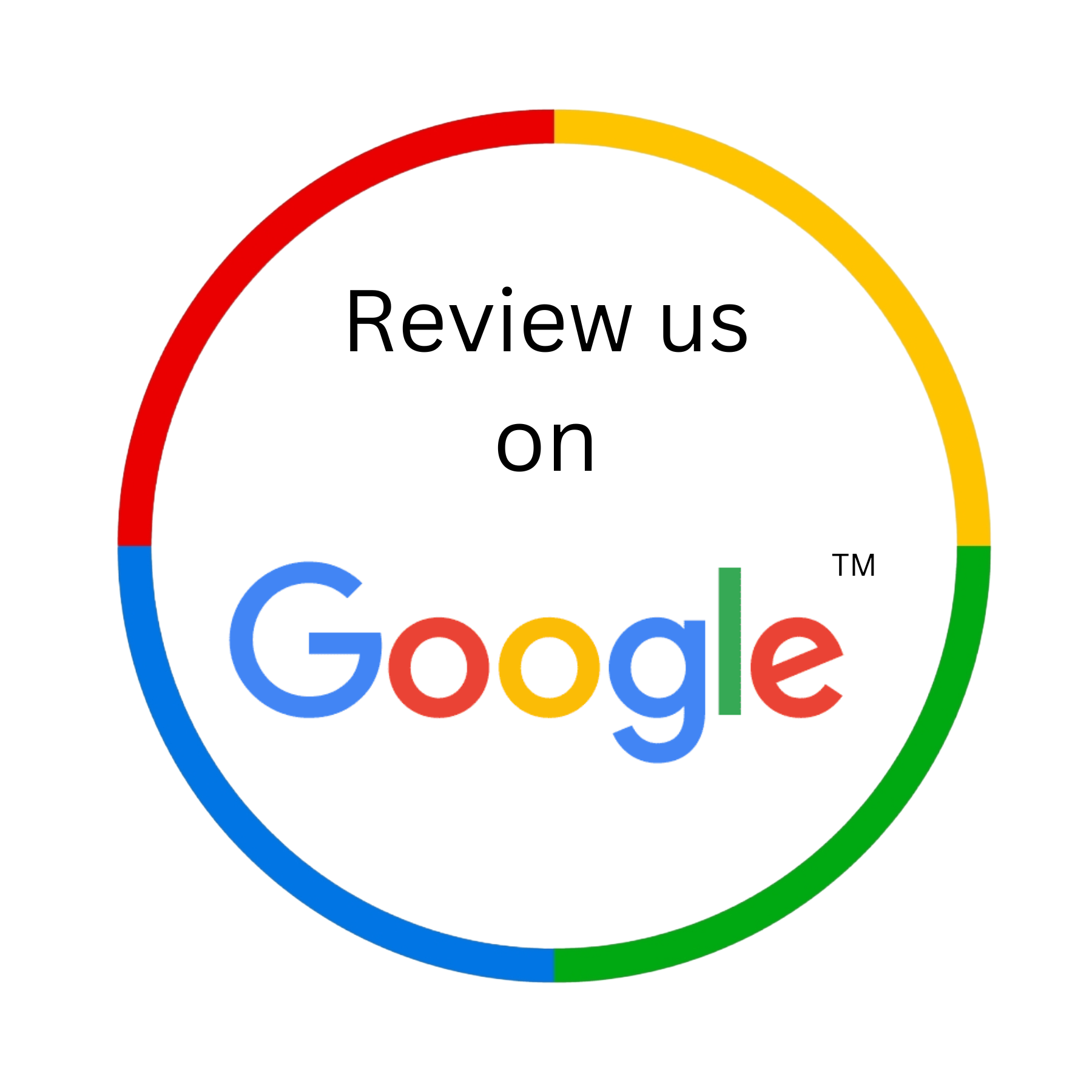 A colorful circle with the words `` review us on google '' written inside of it.