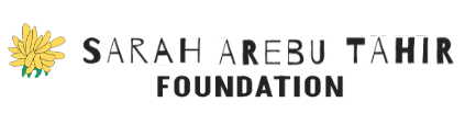 Sarah Arebu Tahir Foundation logo with yellow flower and text.