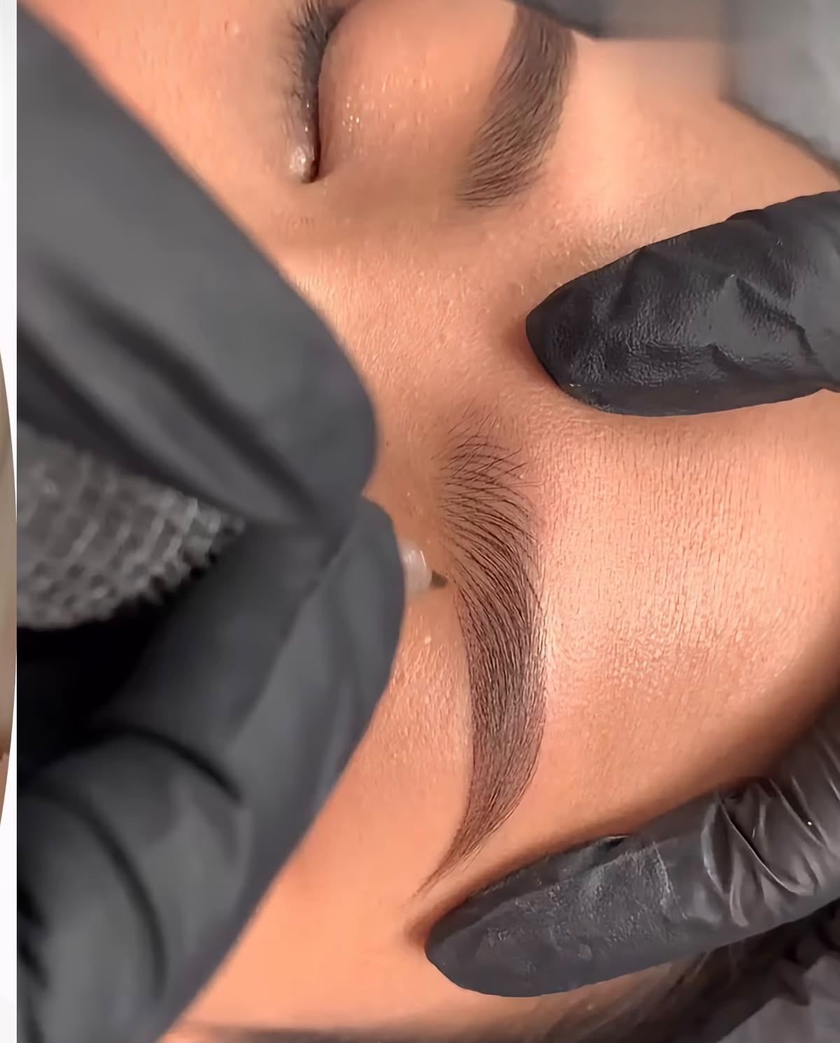 Microblading artist drawing fine hair strokes during a session in Miami