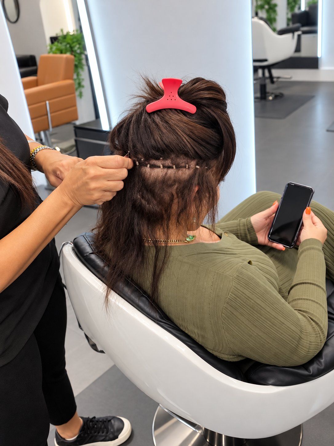 Hair loss solution result at Hairdoctors Miami - side view of long straight hair