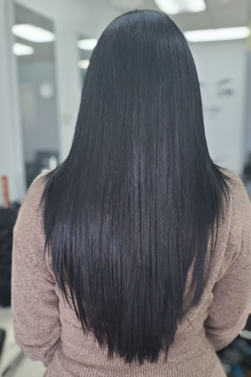 straight layered hair extensions done at hair salon
