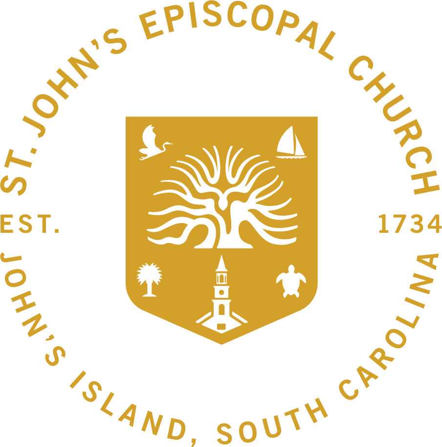 St. John's Episcopal Church logo: gold shield with tree and symbols, encircled by text