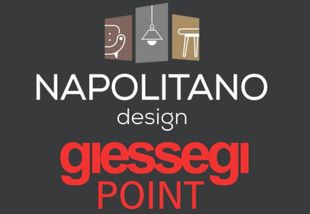 Logo per Napolitano Design, giessegi POINT, con icone di mobili e testo su sfondo grigio.