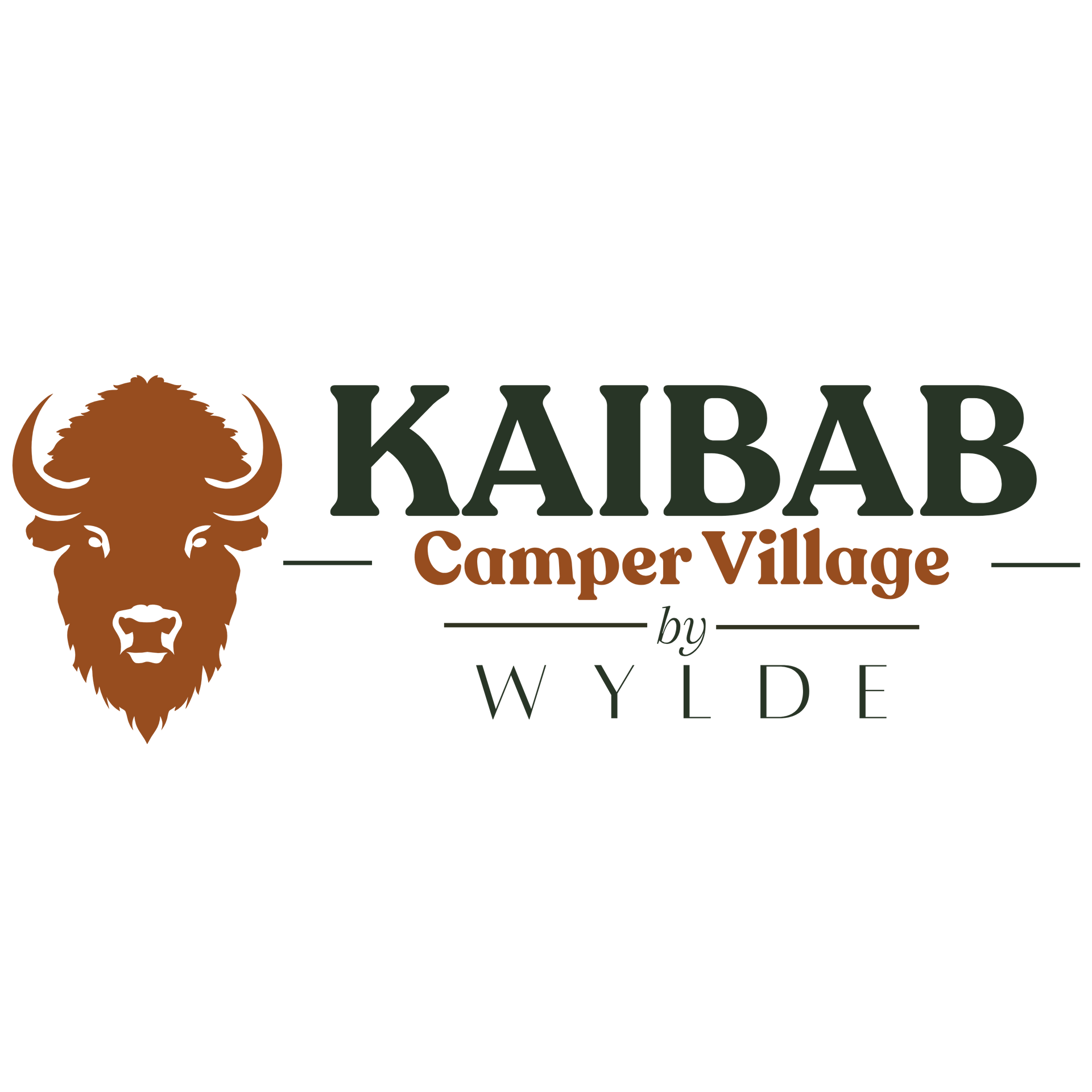 Kaibab Camper Village by Wylde logo with a brown bison head icon and green-brown text