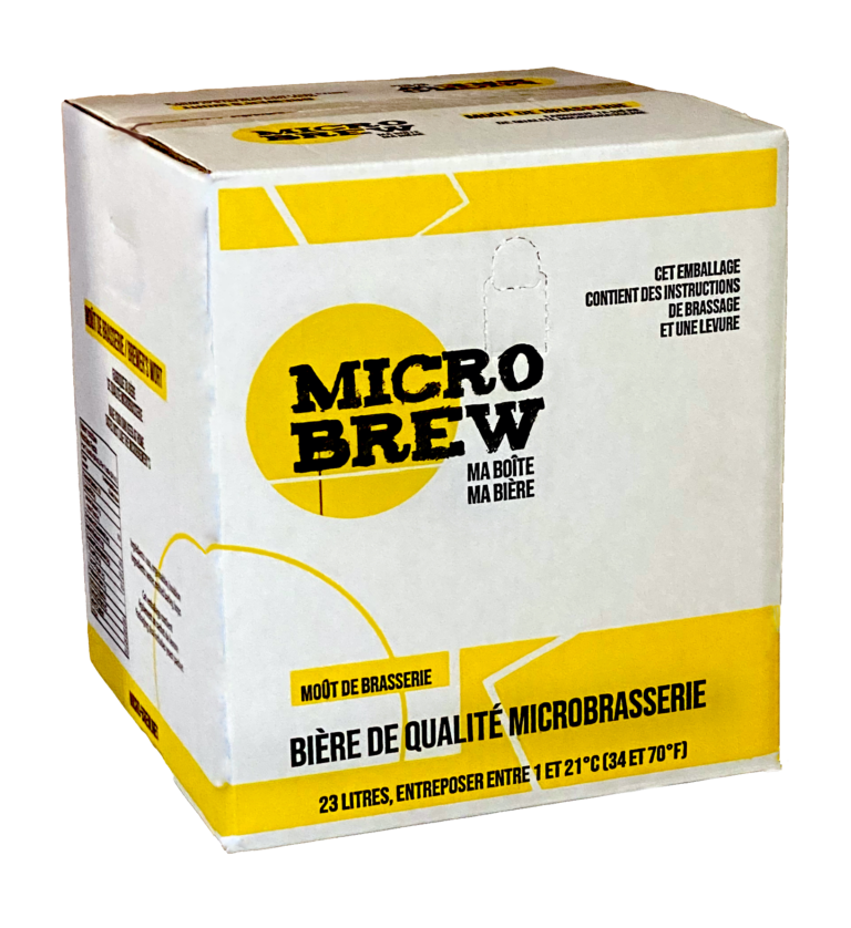 Une boîte sur laquelle est écrit micro-brassage