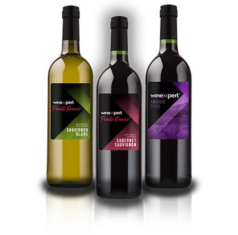Trois bouteilles de vin winexpert blanc et rouge