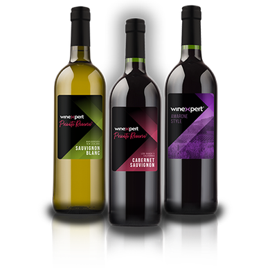 Trois bouteilles de vin winexpert blanc et rouge
