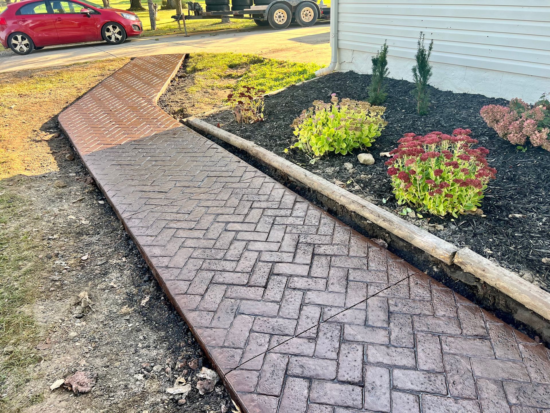 Stamped concrete sidewalk