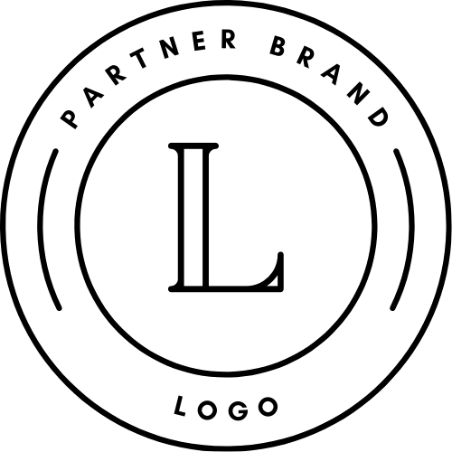 Black-and-white circular logo with “PARTNER BRAND” and “LOGO” around a stylized “L” monogram.