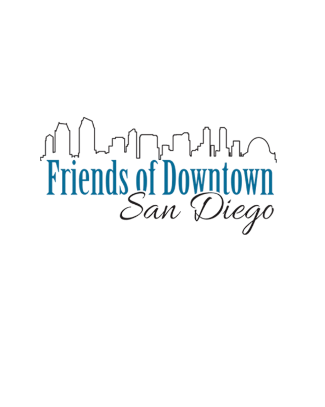 Friends of Downtown San Diego logo in blue and gray with a skyline outline