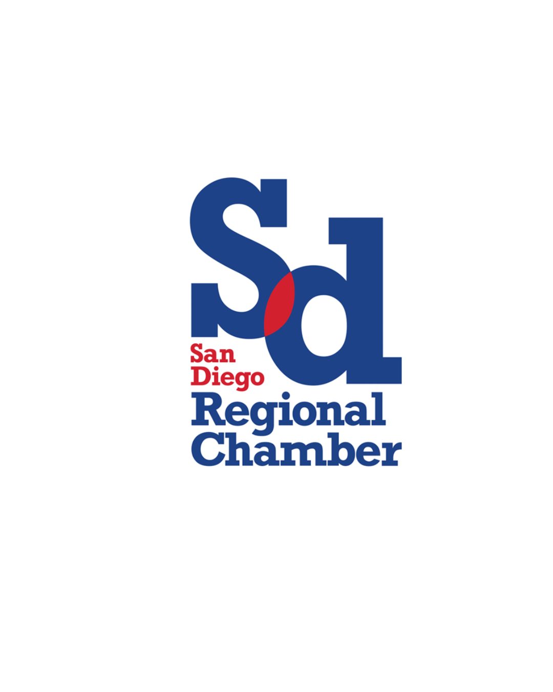 San Diego Regional Chamber logo in blue and red text with stylized “sd” letters