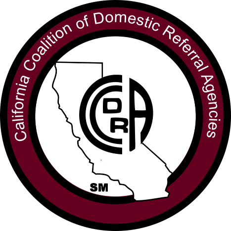 Logo for the California Coalition of Domestic Referral Agencies featuring a California state outline and the letters CDRA.