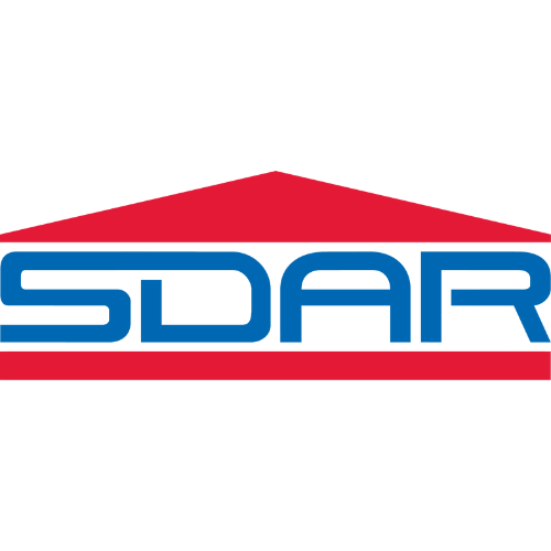 SDAR logo in blue and red with a stylized red roof line