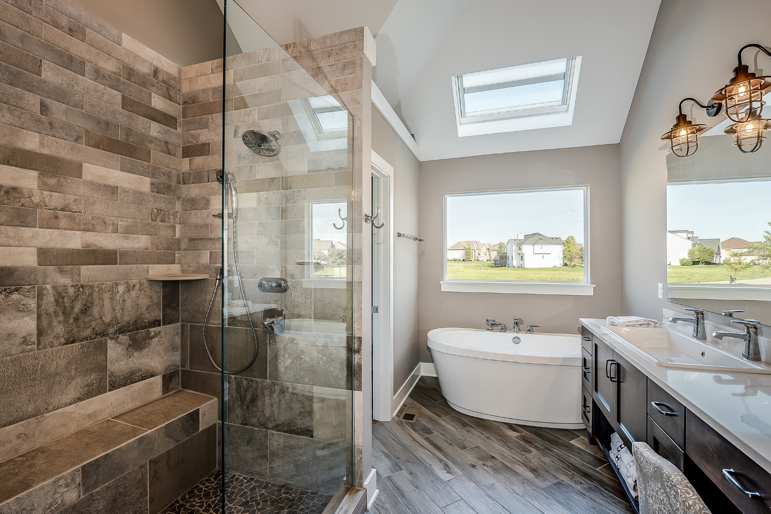 accessible and ada compliant bathroom with detachable shower head and shower seat