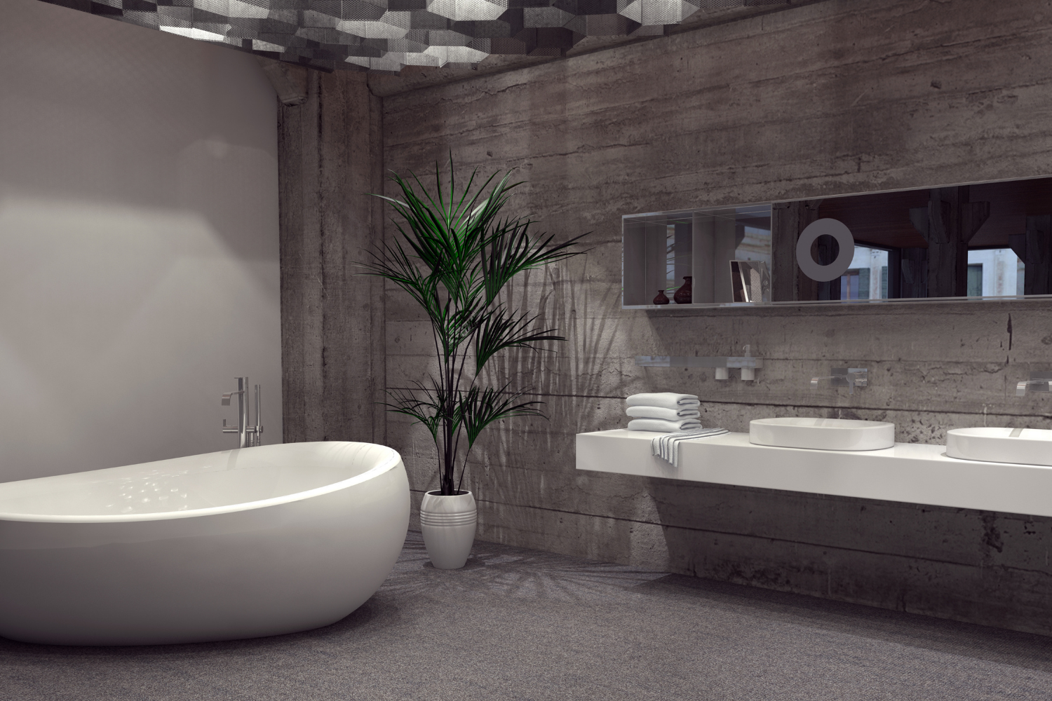 Master bathroom renovation in Stanton, CA with freestanding tub and double vanity