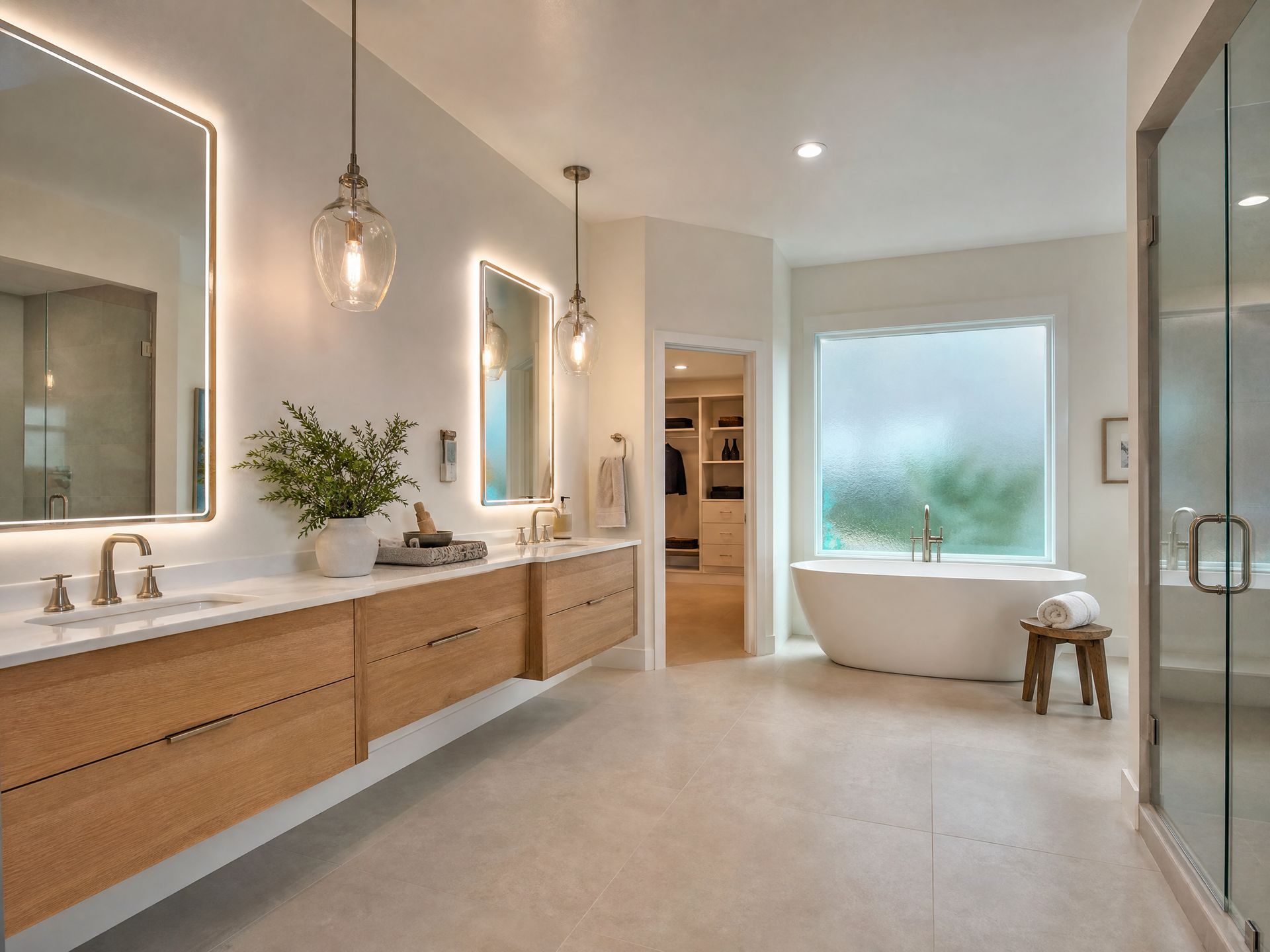 Master bathroom renovation in Arroyo Grande with freestanding tub and double vanity.
