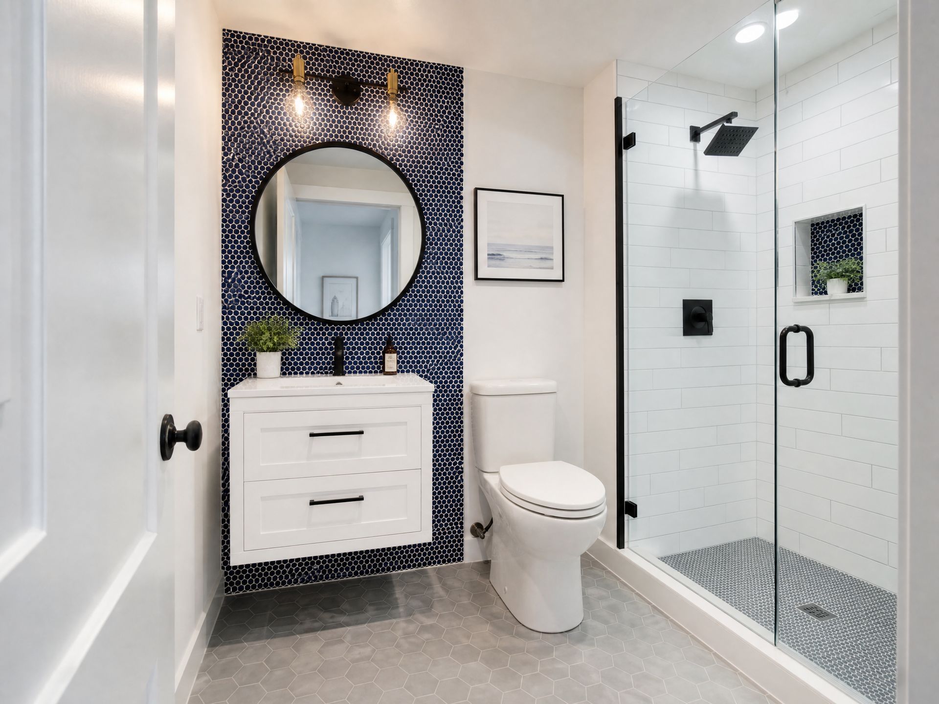 small bathroom remodel black small tile with converted shower.