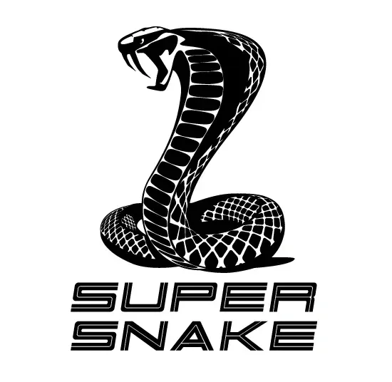 Black cobra logo above the words “SUPER SNAKE” in bold stylized text