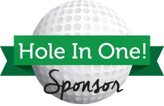 Green banner reading “Hole In One!” with “Sponsor” over a golf ball background