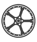 Black five-spoke wheel rim icon with circular bolt holes