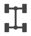 Black hub-and-spoke icon with four square ends, resembling a network or connection symbol