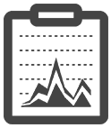 Clipboard icon with a small mountain chart and dotted lines