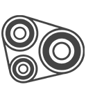 Black-and-white schematic of a three-pulley belt drive system