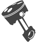 Black piston with connecting rod, shown diagonally on a white background