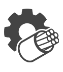 Gear with a stylized cable or wire bundle icon in gray and black