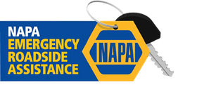 NAPA Emergency Roadside Assistance logo with blue, yellow, and black text and a silver key | Dale Adams Automotive Specialists