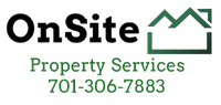 The OnSite Property Services logo, featuring a dark green house icon and the phone number 701-306-7883 in green text.