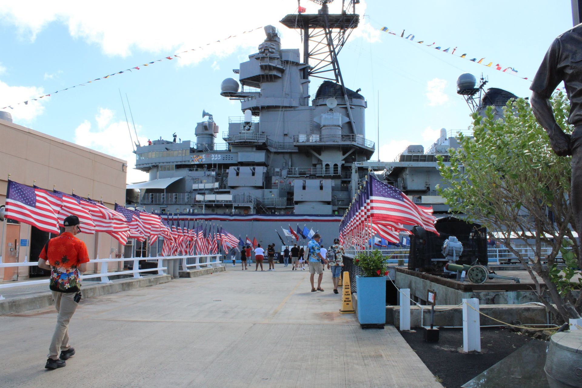 Pearl Harbor in Hawaii with a historic battleship