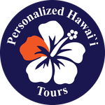 Logo: Navy blue circle with text "Personalized Hawaii Tours," hibiscus flower in white and orange.