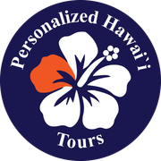 Logo: Navy blue circle with text "Personalized Hawaii Tours," hibiscus flower in white and orange.