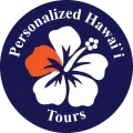 Logo: Navy blue circle with text "Personalized Hawaii Tours," hibiscus flower in white and orange.