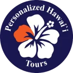 Logo: Navy blue circle with text "Personalized Hawaii Tours," hibiscus flower in white and orange.