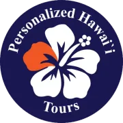 Logo: Navy blue circle with text "Personalized Hawaii Tours," hibiscus flower in white and orange.