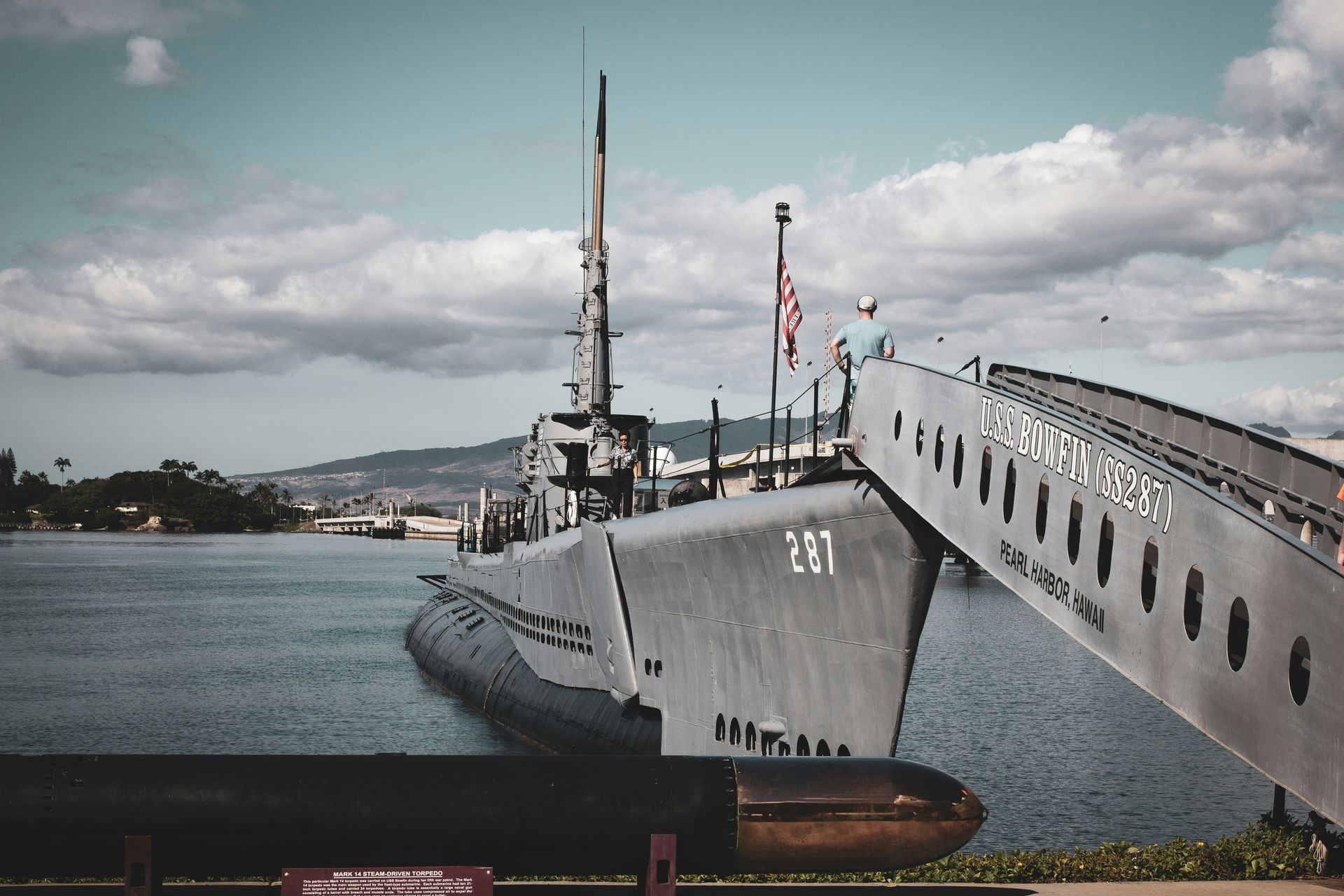 looking down the bow of the USS Bowfin