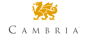Cambria logo with a gold heraldic lion above the word “CAMBRIA” in black In Bucks Country PA