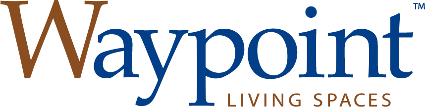 Waypoint Living Spaces logo with brown and blue text on a white background  In Bucks County PA