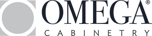 Omega Cabinetry logo in gray and blue on a white background  In Bucks County PA